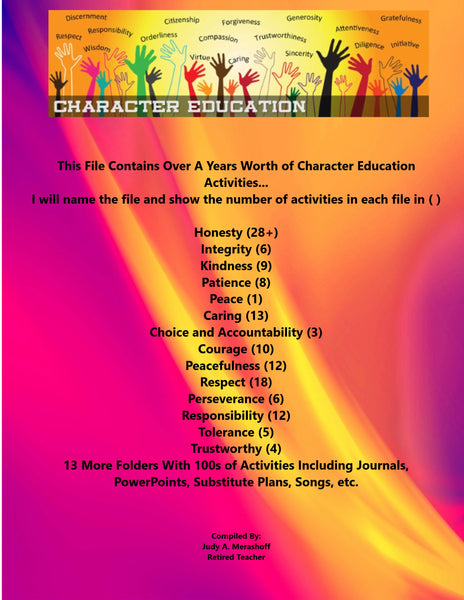 Character Education Year Long Activities Teacher Supplemental Resources JAMsCraftCloset