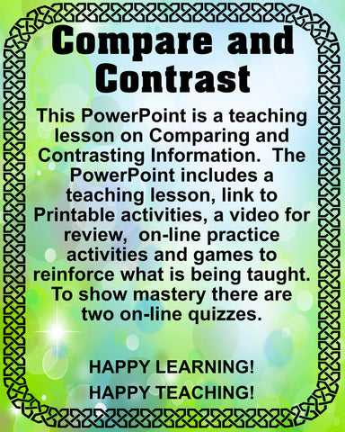 PowerPoint Teacher Resource Lesson for COMPARE AND CONTRAST Lesson Review Games Quiz Printable Activities Happy Teaching - JAMsCraftCloset