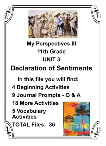 My Perspectives English III 11th Grade UNIT 3 DECLARATION OF SENTIMENTS Teacher Resource Lesson Supplemental Activities - JAMsCraftCloset