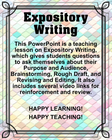 PowerPoint Teacher Resource Lesson for EXPOSITIRY WRITING Lesson Videos Printable Activities Happy Teaching - JAMsCraftCloset
