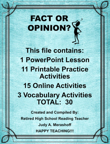 FACT AND OPINION PowerPoint Digital Lesson Teacher Resource With Supplemental Activities HAPPY TEACHING - Digital Download - JAMsCraftCloset
