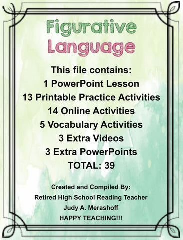 FIGURATIVE LANGUAGE PowerPoint Digital Lesson Teacher Resource With Supplemental Activities HAPPY TEACHING - Digital Download - JAMsCraftCloset