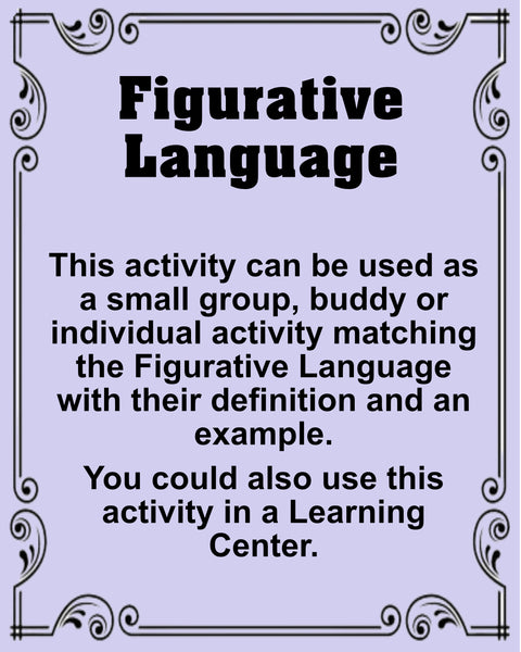 Figurative Language Definitions With Examples Matching Hands On Group or Buddy Activity Fun and Engaging Teacher Resource - JAMsCraftCloset