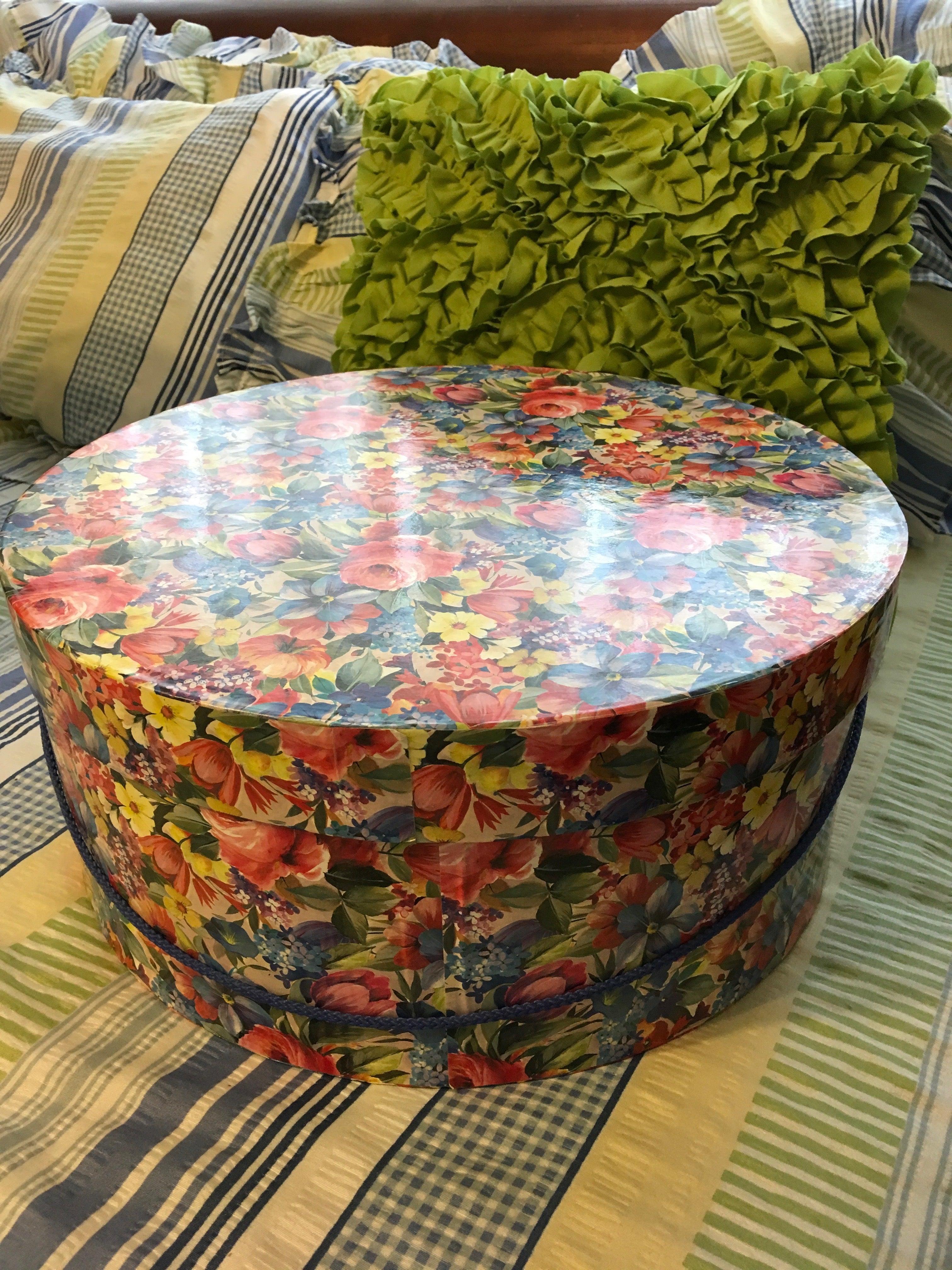Hat Box Round with Spring Floral Design LARGE Vintage Cardboard Storag –  JAMsCraftCloset