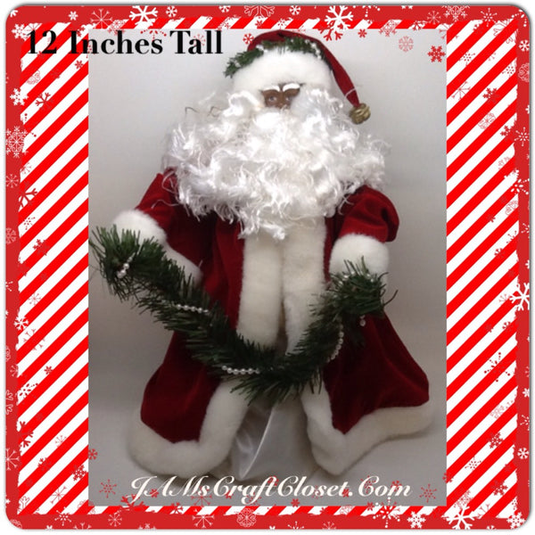 Santa Vintage Ethnic Red White and Green Standing 12 Inches Tall With Pearls in the Garland {{ JAMsCraftCloset }}