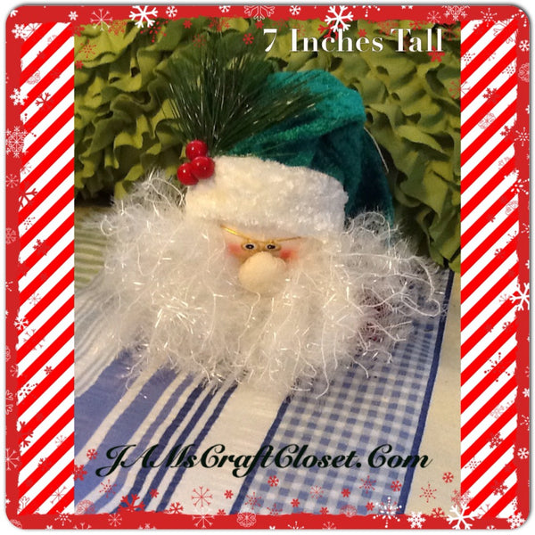Santa Vintage Red White and Green Ornament 7 Inches Tall With Pine and Berries JAMsCraftCloset
