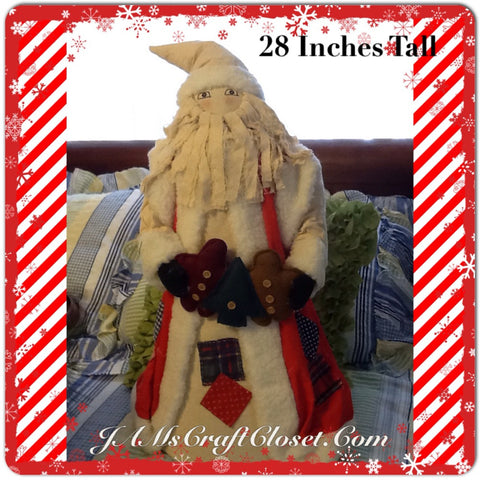 Santa Vintage Standing Primitive With Patches 28 Inches Gingerbread Cookies and Tree Garland {{ JAMsCraftCloset }}