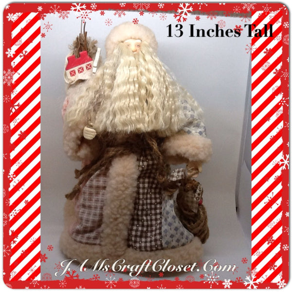 Santa Vintage Patchwork Standing  With Bag Home Fish 13 Inches Tall JAMsCraftCloset