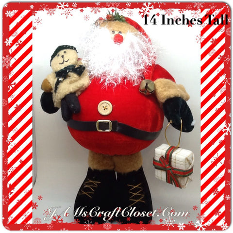 Santa Vintage Standing Red Tan Fat Belly Sparkly Beard Teady Bear and Package 14 Inches Tall JAMsCraftCloset