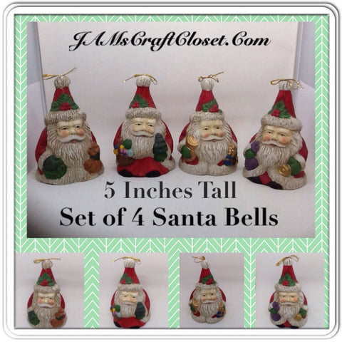 Santa Bells Vintage Shelf Sitter 5 Inches Tall Holiday Decor Set of 4 Santa Bells {{ JAMsCraftCloset }}