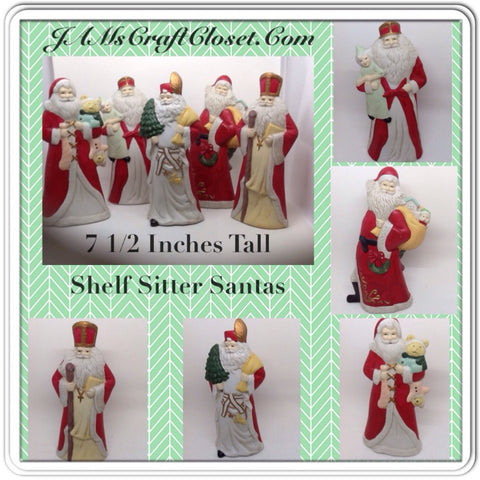 Santa Vintage Shelf Sitter 7 1/2 Inches Tall Holiday Decor Set of 5 Santas {{ JAMsCraftCloset }}