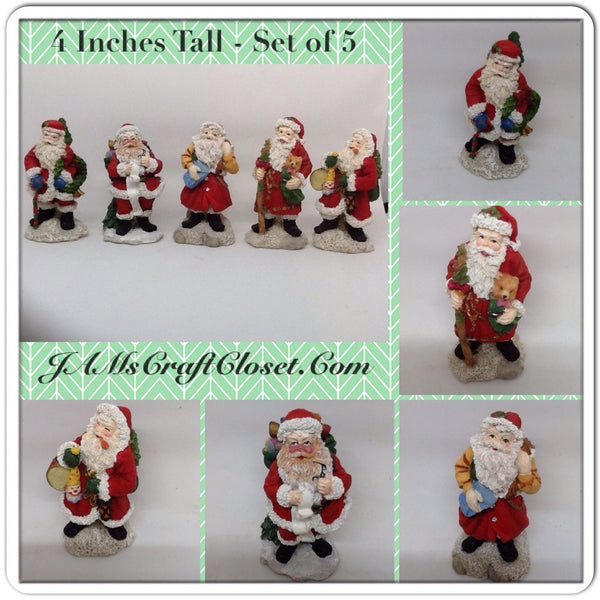Vintage Santa Shelf Sitters Set of 5 Stands 4 Inches Tall Holiday Christmas Decor Gift Idea JAMsCraftCloset