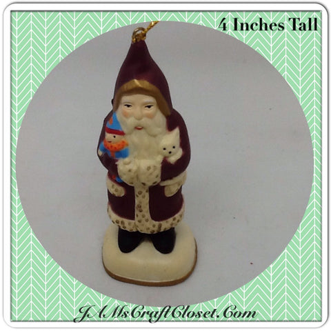 Vintage Santa Shelf Sitter or Ornament Holding a Kitty and Doll Great for the Tree JAMsCraftCloset