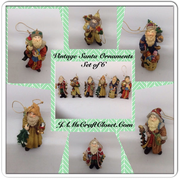 Vintage Santa Shelf Sitters Ornaments Set of 6 Stands Over 3 Inches Tall Christmas Holiday Decor JAMsCraftCloset