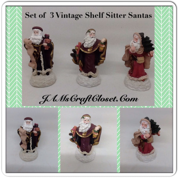 Vintage Santa Shelf Sitters Set of 3 Stands 4 Inches Tall Christmas Holiday Decor Sweet Trio JAMsCraftCloset