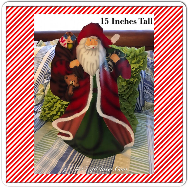 Vintage Metal Table Top Santa Holding a Bag of Toys and a Bell 15 Inches Tall Holiday Christmas Decor JAMsCraftCloset