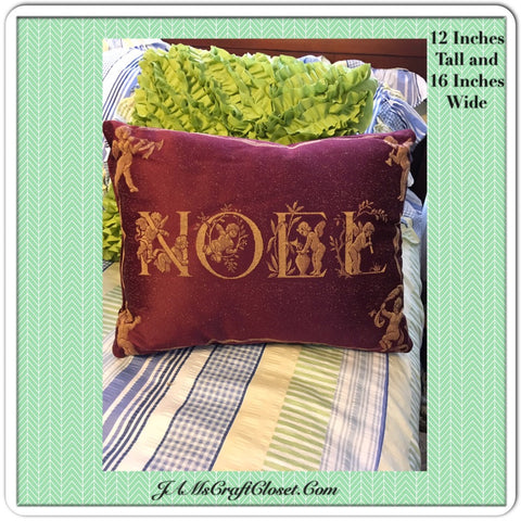 Vintage NOEL Pillow in Red and Gold With Cherubs 16 by 12 Inches Holiday Christmas Decor Gift Idea {{ JAMsCraftCloset }}