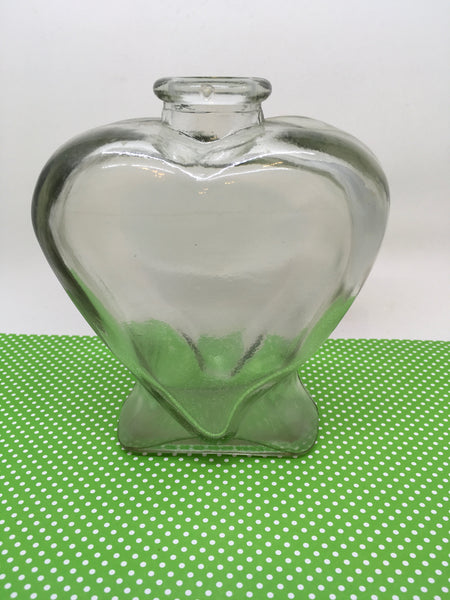 Bottle Vase Green Glass Heart Shaped With Marking 5 on Bottom - JAMsCraftCloset