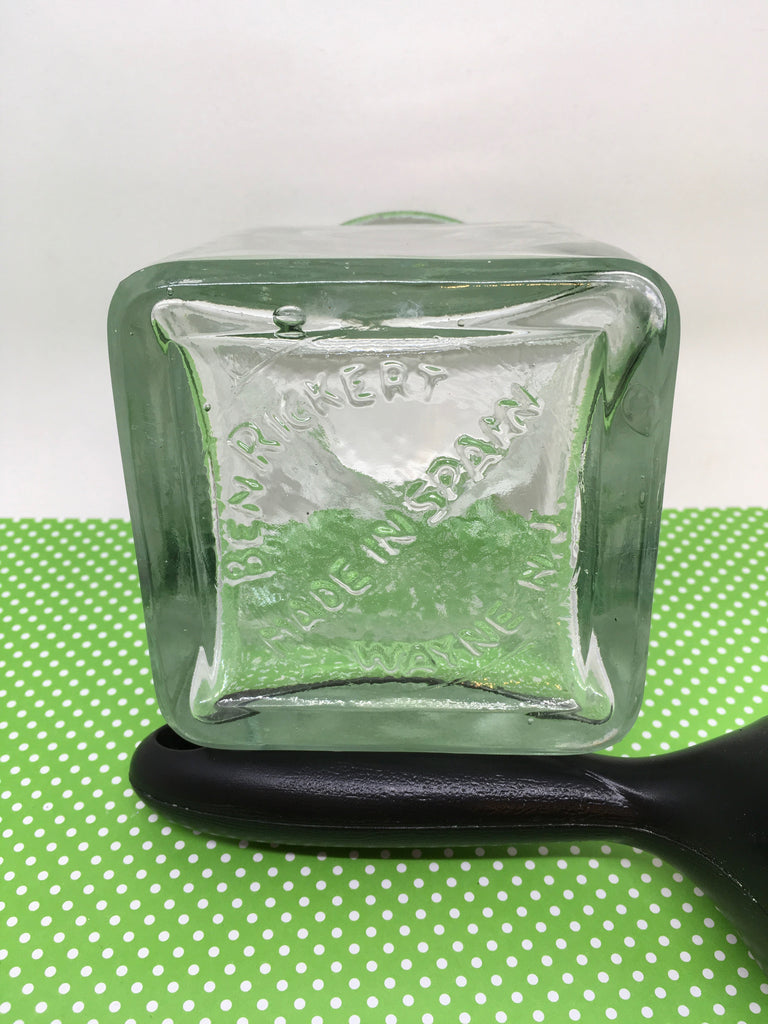 Vase Green Glass Square Vintage Heavy Glass With Markings Made In Spai Jamscraftcloset 