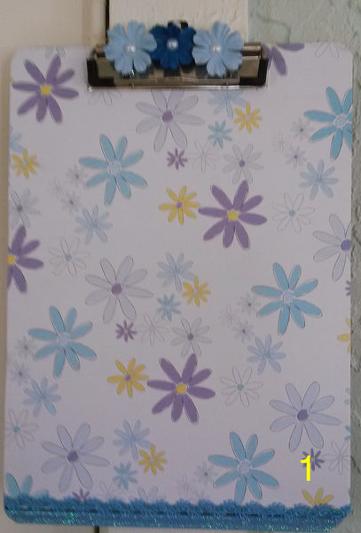 Clipboard Handcrafted Floral Design Pink Blue Yellow Blue Floral Accent - JAMsCraftCloset