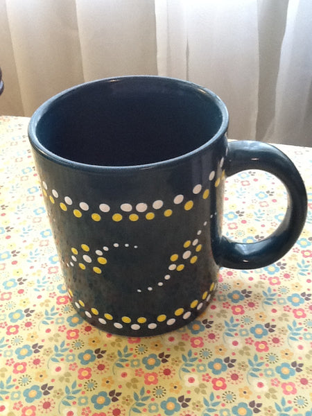 Mugs Cups Hand Painted Dotted Dark Green Pale Rust Tan Brown or Purple With Yellow White Dot Flowers {{ JAMsCraftCloset }}