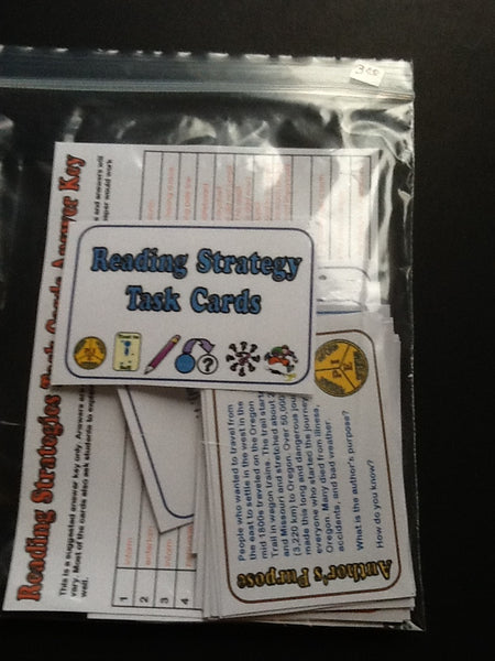 Reading Strategy 24 Task Cards With ANSWER KEY Hands On Activity Teacher Resource  These task cards cover:  Author's Purpose, Connections, Summarizing, Inference, Questioning, and Prediction.  They can be used as a Learning Center, Small Group Activity or using your Doc Cam and Projector as a Whole Class Activity. JAMsCraftCloset