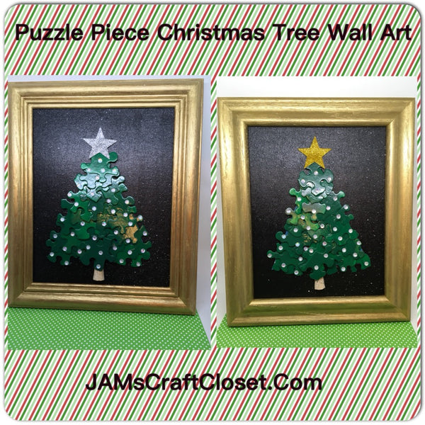 Christmas Tree Puzzle Pieces Wall Art Snowflake Background Holiday Decor Unique One of a Kind - JAMsCraftCloset