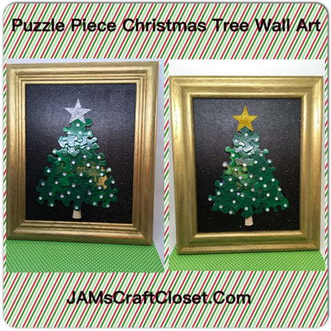 Christmas Tree Puzzle Pieces Wall Art Snowflake Background Holiday Decor Unique One of a Kind - JAMsCraftCloset