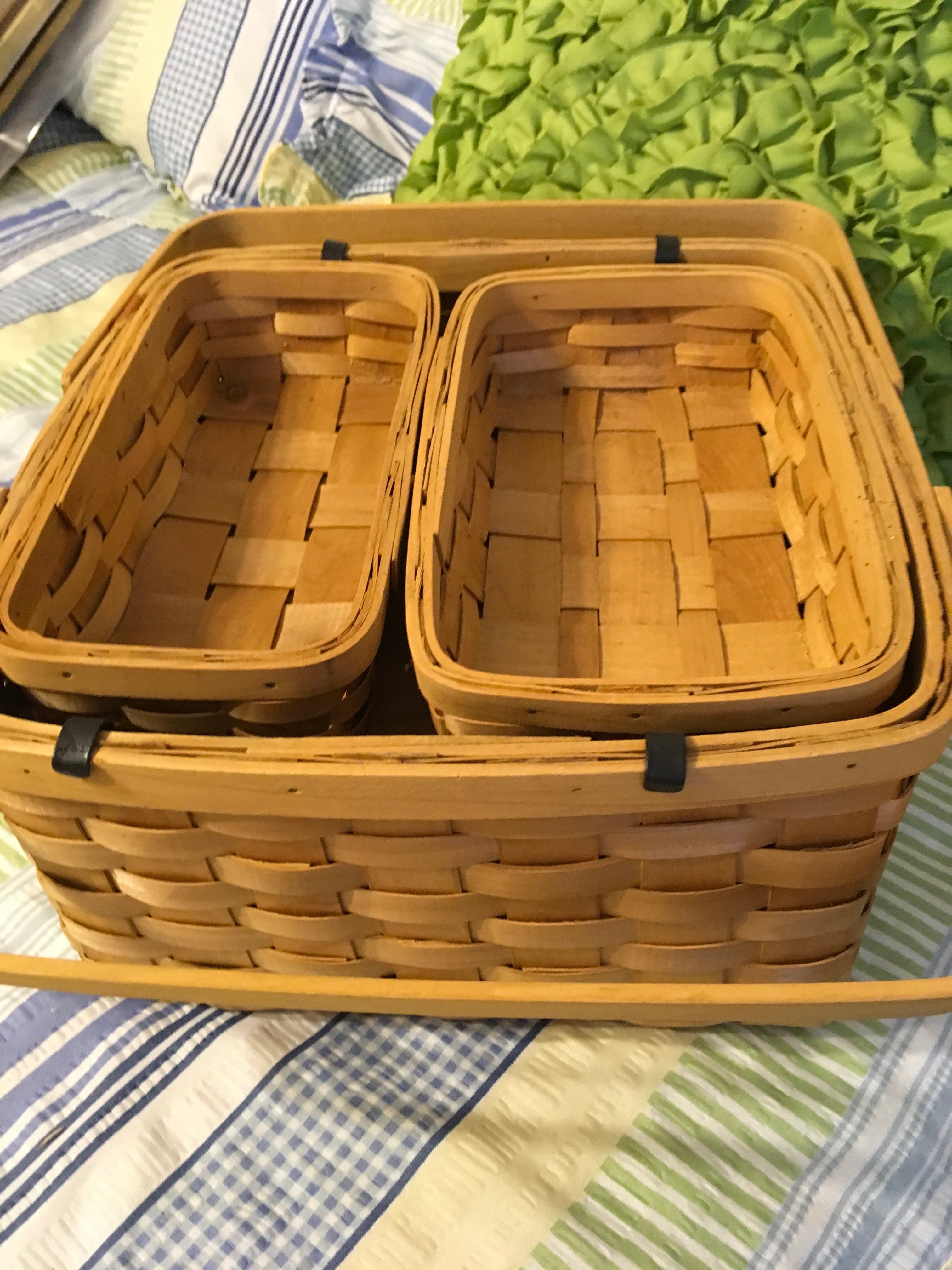 Picnic Basket with Tray and 2 baskets Vintage Storage Woven Wicker Cra –  JAMsCraftCloset