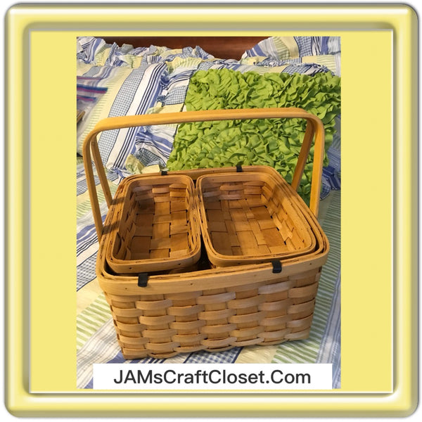 Picnic Basket with Tray and 2 baskets Vintage Storage Woven Wicker Craft NurseryStorage Picnic Basket Home Decor Cottage Chic Gift JAMsCraftCloset