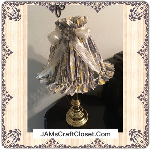 Rag Lampshade Handmade Yellow Gray and White Cottage Chic Lighting Home Decor JAMsCraftCloset