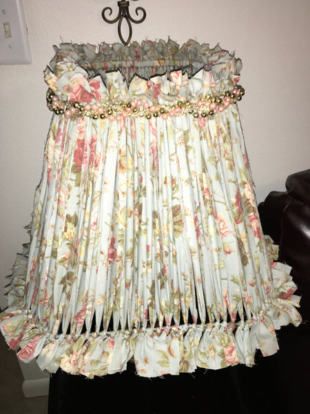 Rag Lampshade Light Blue Rust and White Floral With Bling Cottage Chic Lighting Home Decor Victorian JAMsCraftCloset