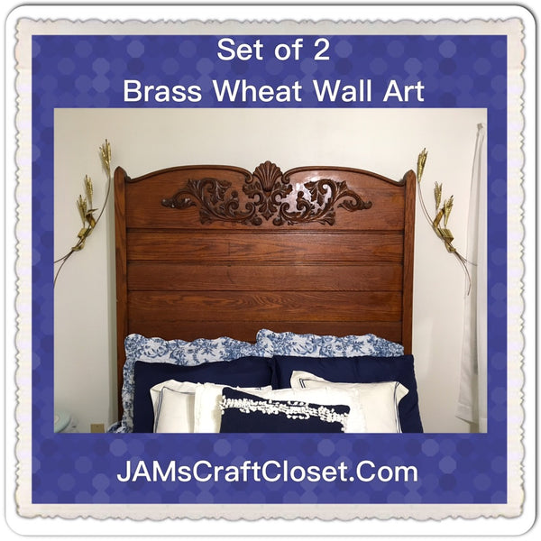 Brass Copper Metal Mid Century Wheat Vintage Wall Art Home Decor 31 by 8 Inches Set of 2 - JAMsCraftCloset