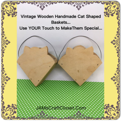 Basket Wooden Cat Wire Handle Handmade Ready to Paint Primitive Cottage Chic Victorian Country Decor {{ JAMsCraftCloset }}