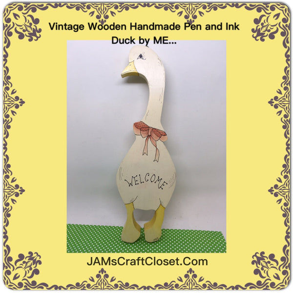Wooden Welcome Wall Art Duck Pen and Ink Handmade and Hand Painted by ME Perfect for Primitive Cottage Chic Victorian or Country Decor JAMsCraftCloset