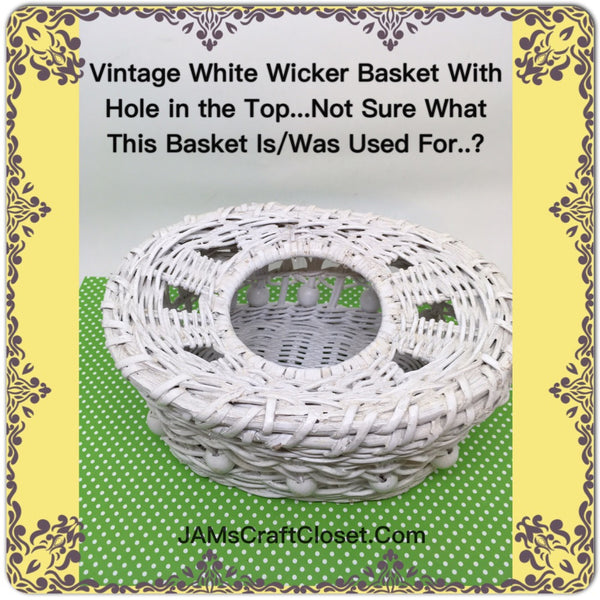 Basket White Wicker Hole in Top Unusual Mystery Primitive Cottage Chic  Victorian or Country Decor - JAMsCraftCloset
