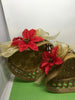 Heart Shaped Baskets Gold With Red Poinsettias Gold Bows and Leaves SET OF 2  Hanging or Sitting