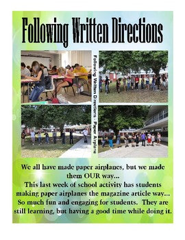 Following Written Directions From a Magazine Article - Making a Paper Airplane Teacher Resource Fun Activity With Certificate JAMsCraftCloset
