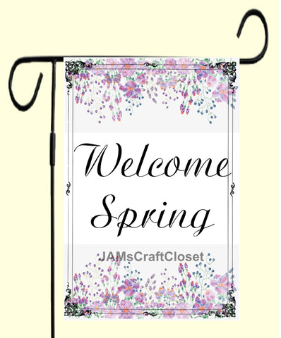 Garden Flag Digital Design Sublimation Graphic SVG-PNG-JPEG Download WELCOME SPRING 3 Purple Crafters Delight - JAMsCraftCloset