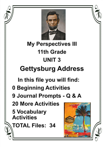My Perspectives English III 11th Grade UNIT 3  GETTYSBURG ADDRESS Teacher Resource Lesson Supplemental Activities - JAMsCraftCloset