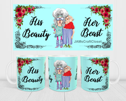 MUG Coffee Full Wrap Sublimation Digital Graphic Design Download HIS BEAUTY HER BEAST SVG-PNG-JPEG Easter Crafters Delight - JAMsCraftCloset