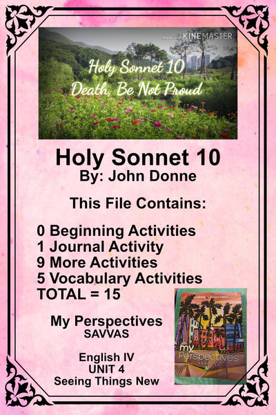 My Perspectives English IV UNIT 4 HOLY SONNET 10 Teacher Supplemental Resources - JAMsCraftCloset