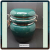 Canister Dark Green Ceramic Glass Jar Vintage Wire Snap Lid - JAMsCraftCloset