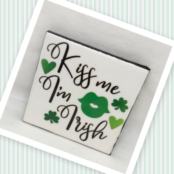 KISS ME I AM IRISH Wall Art Ceramic Tile Sign Gift Idea Home Decor Positive Saying Quote Affirmation Handmade Sign Country Farmhouse Gift Campers RV Gift Home and Living Wall Hanging - JAMsCraftCloset