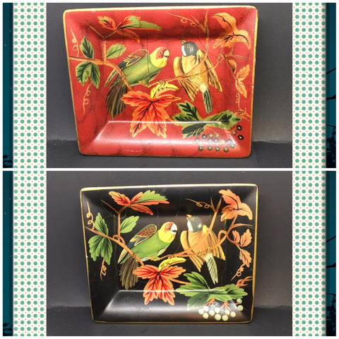 Ring or Change Dish Holder Rectangle 6 X 7 1/4 Parrots Vintage Home Decor Catch-All JAMsCraftCloset