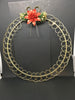 Wreath Christmas Card Picture Holder Gold Metal With Poinsettia and Pine Wall Art Vintage JAMsCraftCloset