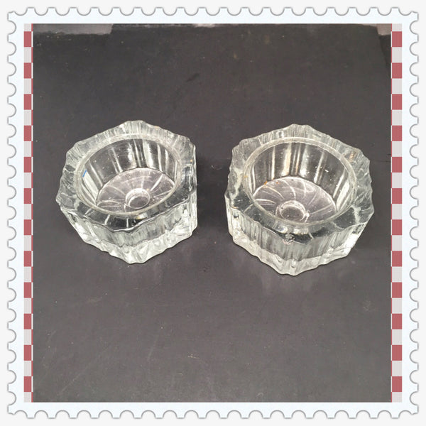 Candle Holder Six Sided Tealight Tea Light Vintage Clear Glass Romantic Lighting Set of 2 - JAMsCraftCloset