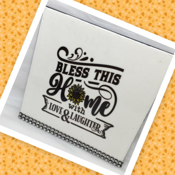 BLESS THIS HOME WITH LOVE & LAUGHTER Wall Art Ceramic Tile Sign Gift Idea Home Decor Positive Saying Gift Idea Handmade Sign Country Farmhouse Gift Campers RV Gift Home and Living Wall Hanging Kitchen Decor - JAMsCraftCloset