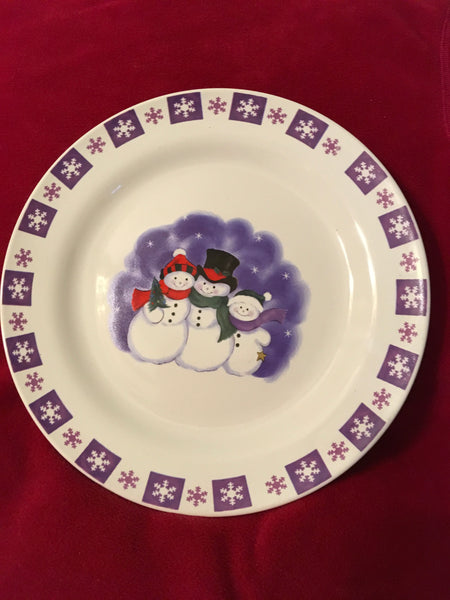 Plate Platter Serving Dish Christmas Pink and Purple Snowman Snowflakes Round Kitchen Dining Decor Table Decor Centerpiece Gift Idea Country Decor JAMsCraftCloset