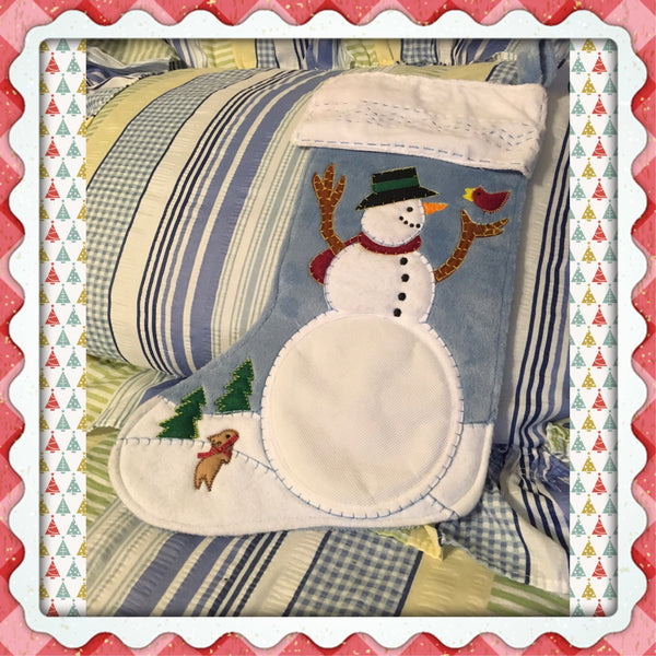 Stocking Blue Snowman Christmas Holiday Stocking Vintage Home Decor Gift Idea JAMsCraftCloset